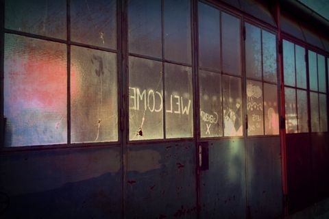 玻璃门，灰色，钢架，目标，离开，失效，玻璃窗，破碎