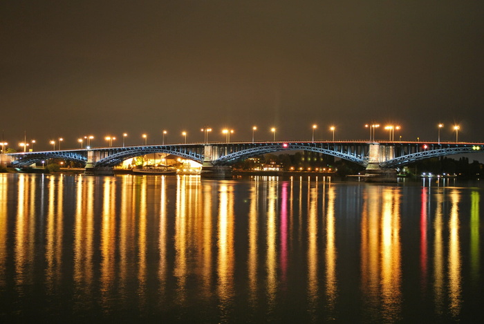 建筑、摄影、大桥、美因茨、西奥多·赫斯大桥、夜间摄影、夜间摄影、城市