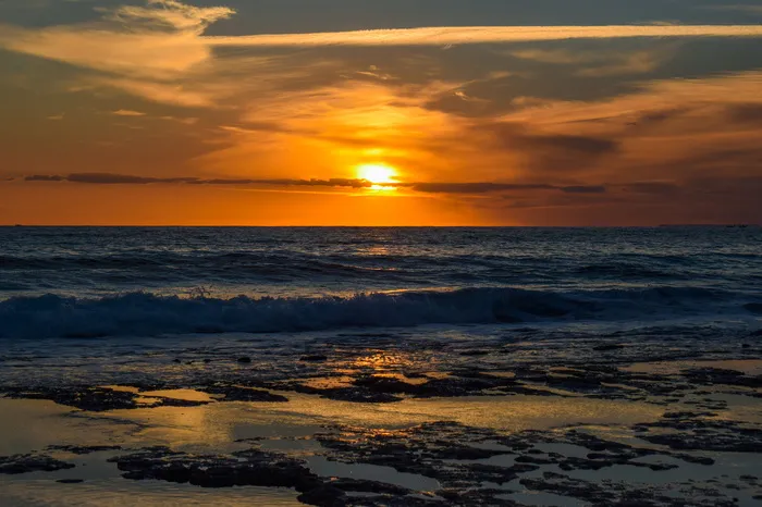 日落，海浪，大自然，大海，海岸，风景，下午，天空