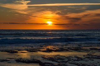 日落，海浪，大自然，大海，海岸，风景，下午，天空