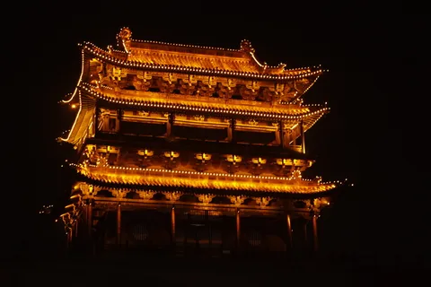庙宇、夜晚、老城楼、平遥、宝塔、中国、建筑、名胜古迹 庙宇、夜晚、老城楼、平遥、宝塔、中国、建筑、名胜古迹