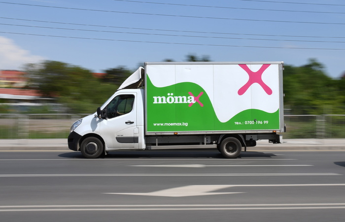 白色、绿色、箱式卡车、行驶中、慢速、快门、卡车、道路