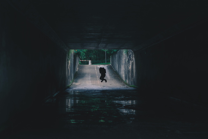 路，黑暗，隧道，小路，人，跳，水，一个人