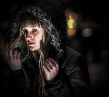 金发, 女人, 黑色, 派克大衣, 滑稽, 模型, 女孩, 模型