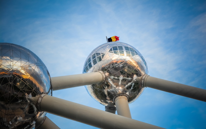 atomium, 布鲁塞尔, 比利时, 布鲁塞尔, atomium, 国旗, 天空, 结构, 金属