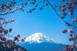 富士山，日本，高山，高地，蓝色，天空，山顶，山脊，风景