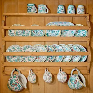 棕色，木质，浮动，餐具架，蓝色，花卉，陶瓷，餐具