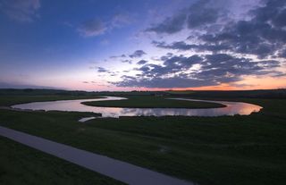 空中，摄影，河流，环绕，植物，曲流，英格兰，晚上