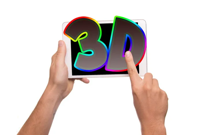 平板电脑、3d、电子、物体、触摸、屏幕、技术、人手