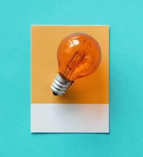 橙色，灯丝灯泡，灯泡，纸，电，卡，彩色，概念