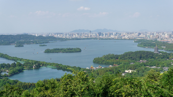 西湖、室外、湖泊、芭堤雅、城市、湿地、绿地、建筑外观