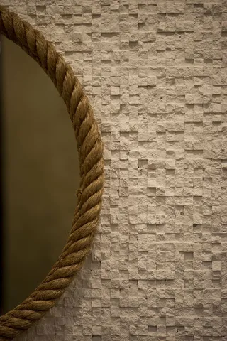 圆墙镜，棕色，绳框，镜子，墙壁，装饰，美丽，反射