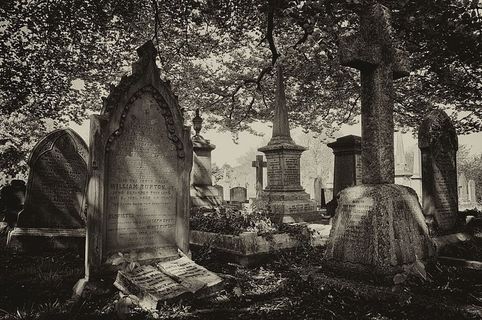 英国，诺丁汉，教堂（岩石）墓地，坟墓，死亡，坟墓，墓碑，树