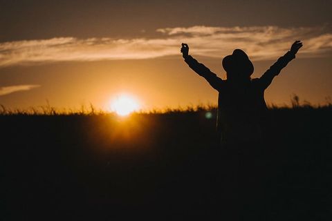 背光，云朵，黑暗，黎明，黄昏，田野，光明，人