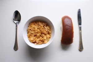 早餐，面包，食物，好吃的，早上好，玉米片，叉子，刀