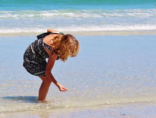 女人，海滩，海，海洋，蛤蜊，搜索，蛤蜊搜索，水