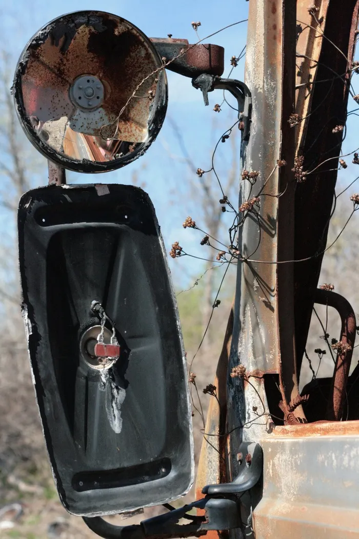 镜子，卡车，破碎，垃圾，院子，垃圾场，废料，旧