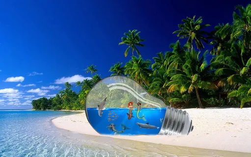 灯泡，沙子，海岸，幻想，海滩，灯泡，童话，天空