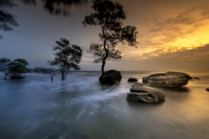 延时摄影、岩石、身体、水、phu quoc、岛屿、越南、树木