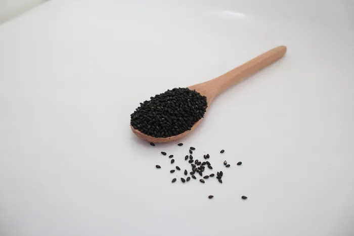 黑芝麻，芝麻，种子，汤匙，种子，摄影棚拍摄，室内，食物
