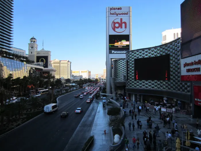 风景照片，道路，旁边，建筑物，巴黎酒店，拉斯维加斯，strip，planet holywood