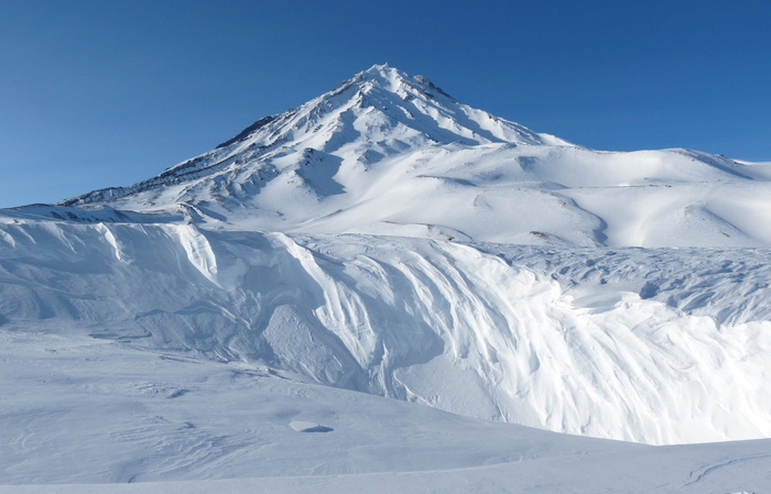 雪，有盖，山，蓝色，天空，科里亚克斯基火山，堪察加半岛，冬天