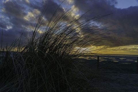 日落，瓦登海，诺德伊奇，太阳，云朵，夜空，阿本斯汀芒，余辉