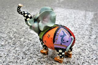 小雕像、大象、瓷器、耳朵、手绘、网格、欢快、纪念品