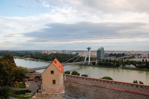 多瑙河、布拉迪斯拉发、市中心、塔楼、街道、斯洛伐克、大教堂、河流