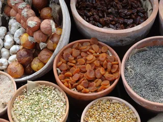 什锦、蔬菜、豆类、豆类、洋葱、杏子、扁豆、菜肴