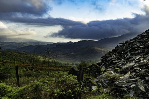 威尔士，景观，山，石板，草，索尼 alpha，a7rii，云 - 天空