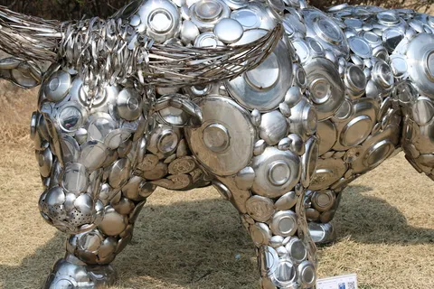 公牛、造型、碗、无人、白天、艺术与工艺、金属、特写