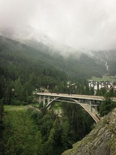 瑞士，saas费，树，桥，山，雾，森林，桥-人造结构