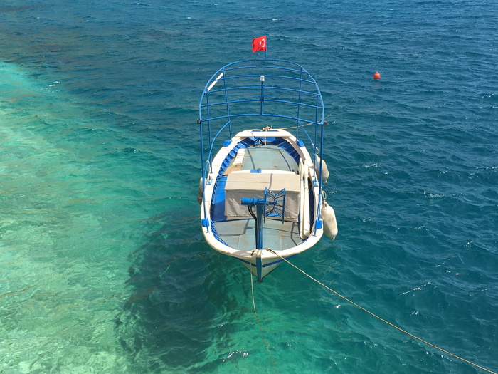 kalkan，渔船，爱琴海，土耳其，水，海，高角度视图，自然