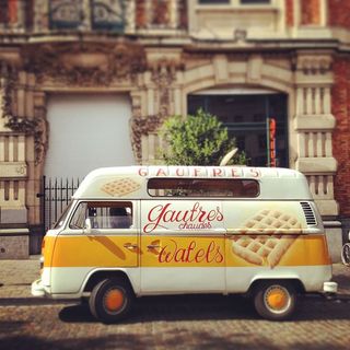 比利时，布鲁塞尔，面包车，商店，美食车，华夫饼，街头，典型