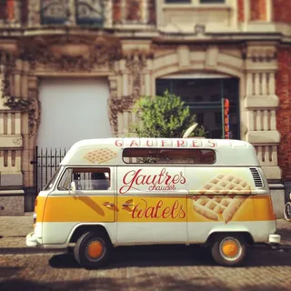 比利时，布鲁塞尔，面包车，商店，美食车，华夫饼，街头，典型