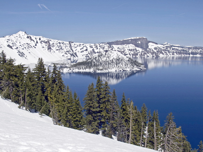 火山口，湖，俄勒冈州，美国，景观，火山口，湖，俄勒冈州，冬天，水