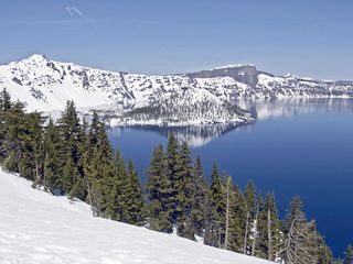 火山口，湖，俄勒冈州，美国，景观，火山口，湖，俄勒冈州，冬天，水