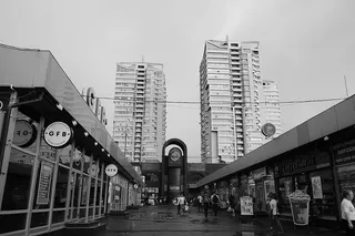 市场、建筑、商店、舒利亚夫斯卡、基辅、黑白、乌克兰、人民