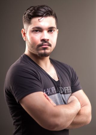 男士，穿着，黑色，圆领t恤，画室，肖像，浅色，男孩