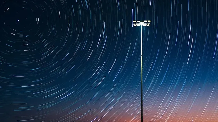 延时照片，金属柱，星星夜，灯柱，夜，灯，柱，灯
