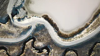 美国、比林斯、冬季、湖泊、景观、无人机、冰冻、高角度视图