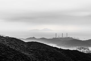黑白、工业、烟雾、雾、岛屿、山脉、天空、风景-自然