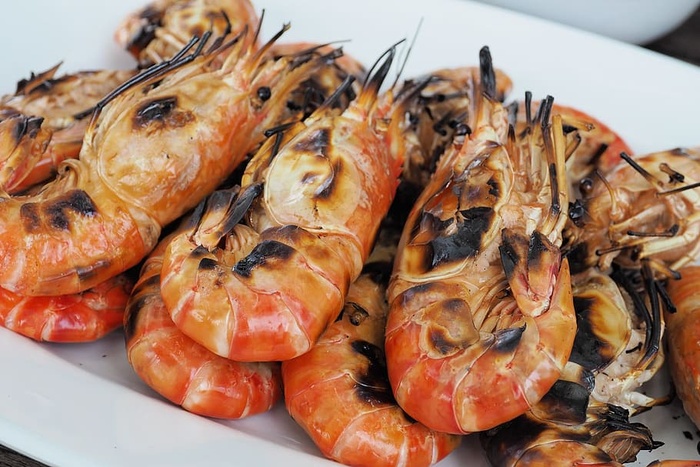 烤，虾，白，盘子，虾，烤虾，食品，食品