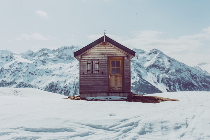 房子，山，山，雪，冬天，寒冷，孤立，冰