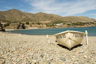 白色，船，灰色，混凝土，岩石，照片，快艇，棕色