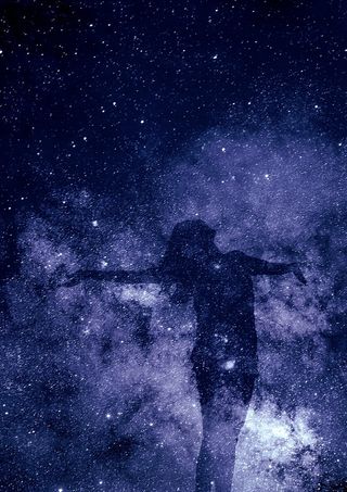 女人轮廓，宇宙，创造，灵性，轮廓，做人，星际，夜晚
