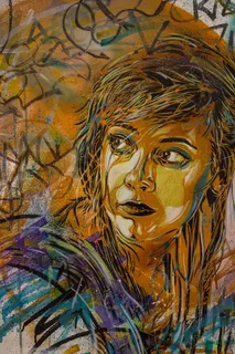 多色，插画，女人，街头艺术，伦敦，肖尔迪奇，东区，街头