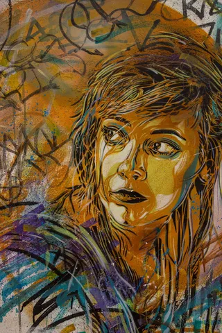 多色，插画，女人，街头艺术，伦敦，肖尔迪奇，东区，街头