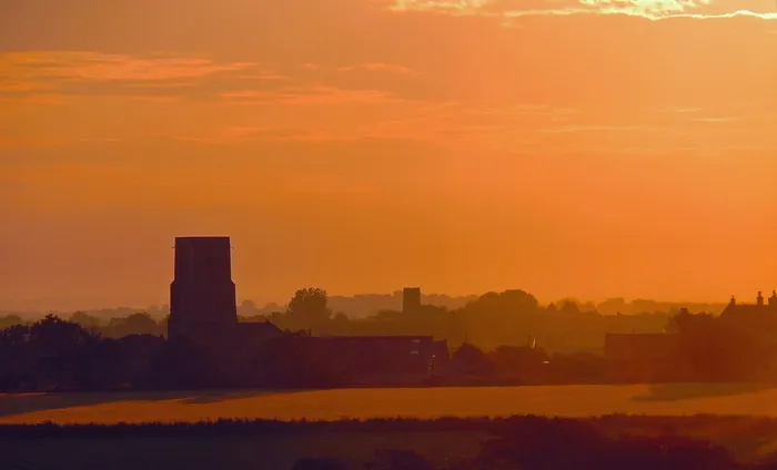 日落、傍晚、田园风光、教堂、橙色、天空、橙色、建筑外观